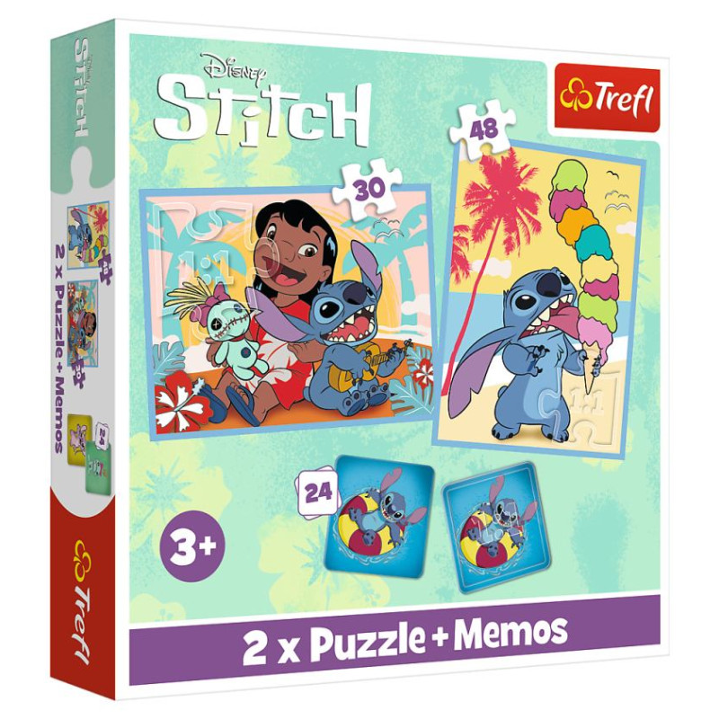 Trefl DISNEY STITCH Puzles komplekts 30 gab + 48 gab + 24 memo