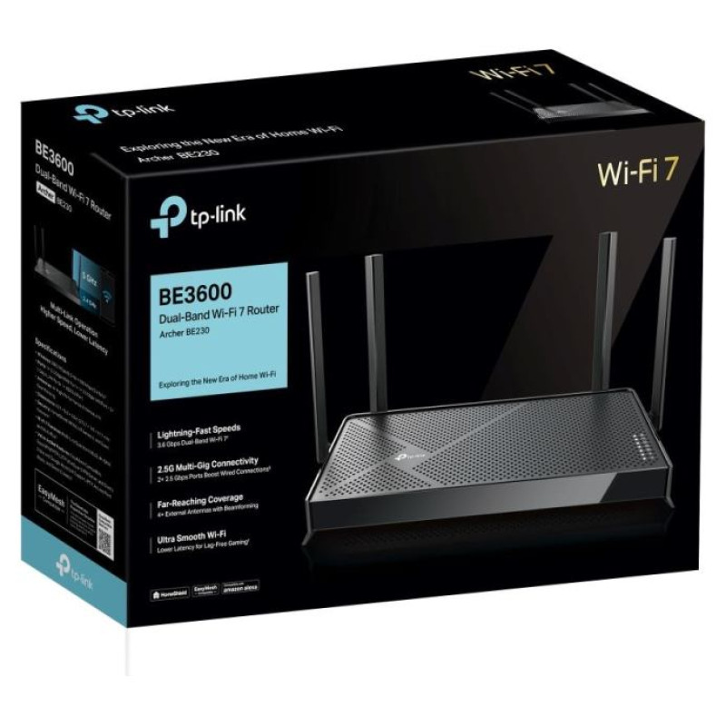 Tp-Link Wireless Router|TP-LINK|Wireless Router|3600 Mbps|Wi-Fi 7|USB 3.0|3x10/100/1000M|1x2.5GbE|LAN \ WAN ports 1|Number of antennas 4|ARCHERBE230