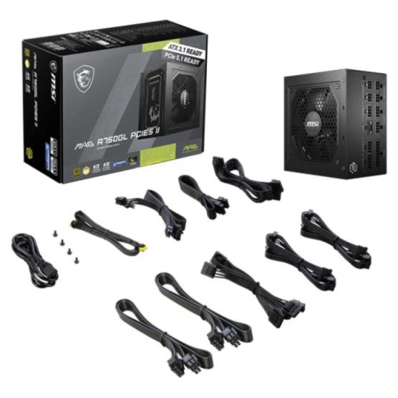 MSI Power Supply|MSI|MAG A750GL PCIE5 II|750 Watts|Efficiency 80 PLUS GOLD|PFC Active|MAGA750GLPCIE5II