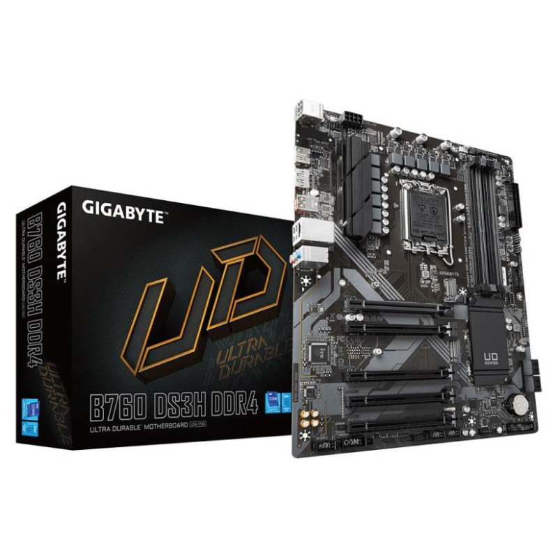 Gigabyte Mainboard|GIGABYTE|Intel B760 Express|LGA1700|ATX|Memory DDR4|Memory slots 4|4xPCI-Express 3.0 1x|1xPCI-Express 4.0 16x|2xM.2|1xHDMI|1xDisplayPort|4xUSB 2.0|1xUSB 3.2|1xUSB-C|1xPS/2|1xRJ45|3xAudio port|B760DS3HDDR4