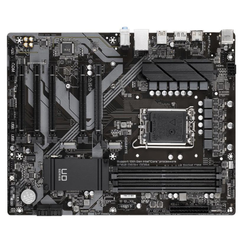 Gigabyte Mainboard|GIGABYTE|Intel B760 Express|LGA1700|ATX|Memory DDR4|Memory slots 4|4xPCI-Express 3.0 1x|1xPCI-Express 4.0 16x|2xM.2|1xHDMI|1xDisplayPort|4xUSB 2.0|1xUSB 3.2|1xUSB-C|1xPS/2|1xRJ45|3xAudio port|B760DS3HDDR4