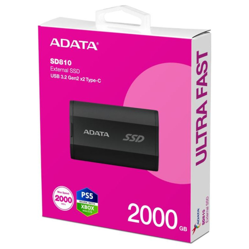 Adata External SSD|ADATA|SD810|2TB|USB-C|Write speed 2000 MBytes/sec|Read speed 2000 MBytes/sec|SD810-2000G-CBK