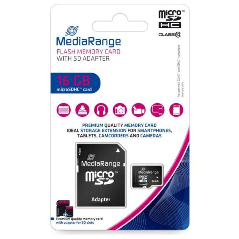 Mediarange MEMORY MICRO SDHC 16GB C10/W/ADAPTER MR958 MEDIARANGE