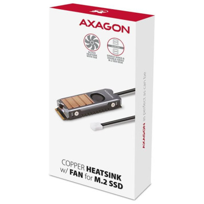 Axagon CLR-M2FAN active fan - M.2 SSD, 80mm SSD, copper body, silicone thermal pads, height 13mm