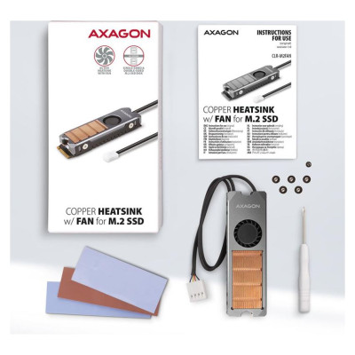 Axagon CLR-M2FAN active fan - M.2 SSD, 80mm SSD, copper body, silicone thermal pads, height 13mm
