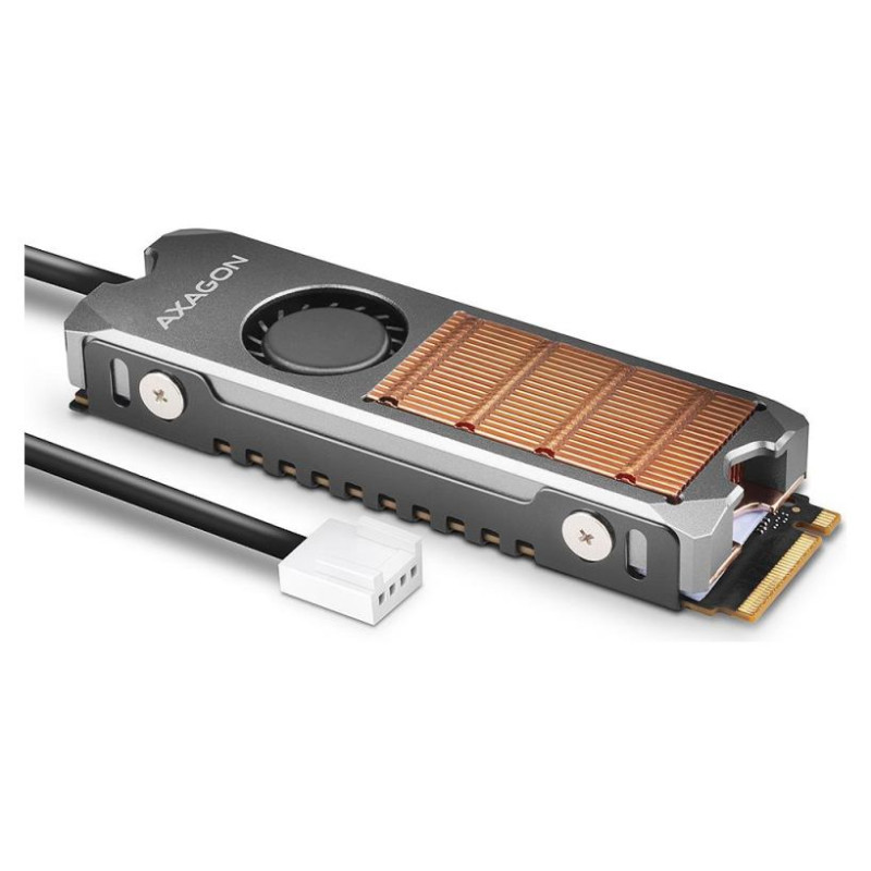 Axagon CLR-M2FAN active fan - M.2 SSD, 80mm SSD, copper body, silicone thermal pads, height 13mm
