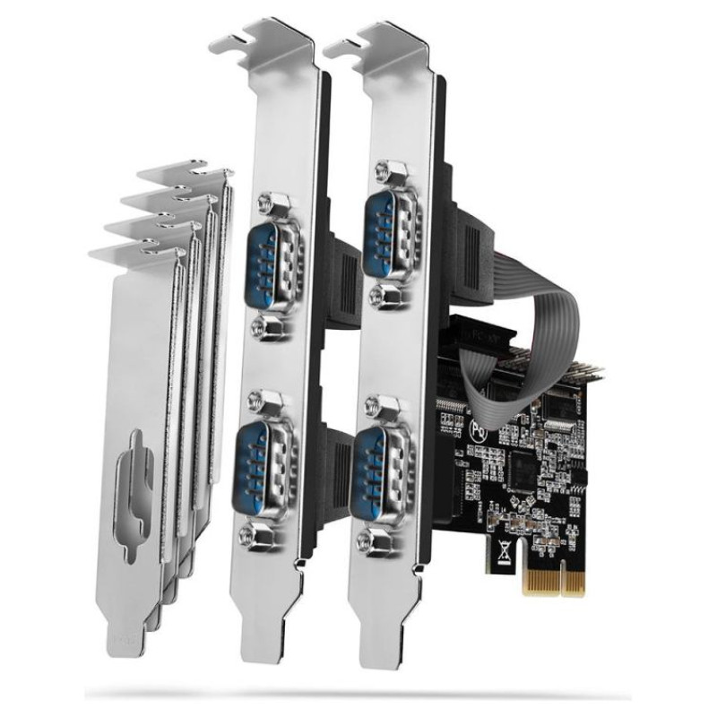 Axagon PCI-Express card with four serial ports 250 kbps. ASIX AX99100. Standard & Low profile.