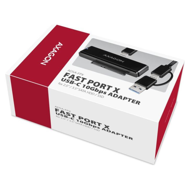 Axagon ADSA-FPX USB-C 10Gbps - SATA 6G 2.5"/3.5" SSD/HDD FAST PORT X adapter incl. AC, adapter USB-C - USB-A