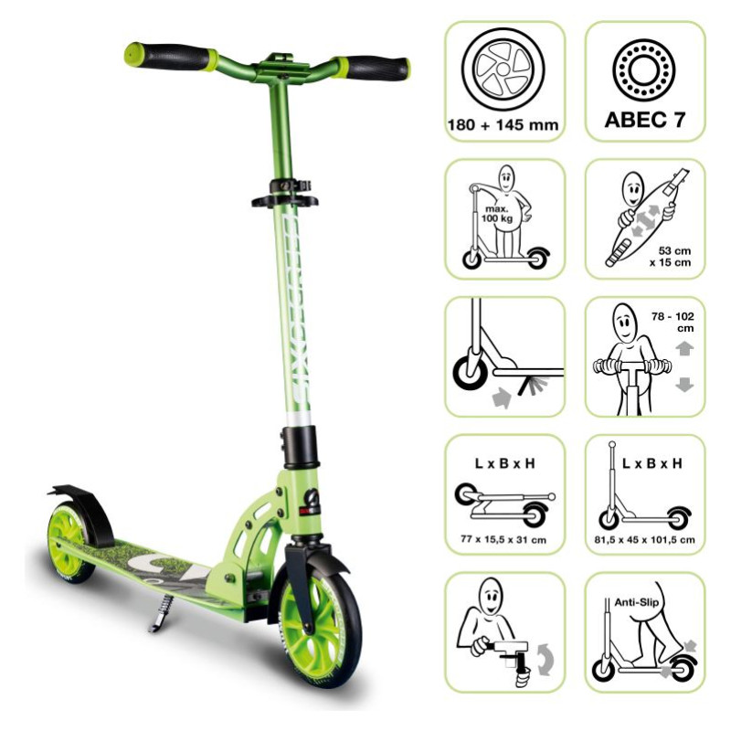 Six Degrees Aluminium Scooter skrejritenis 180/145 mm, zaļ&scaron; - AU 587