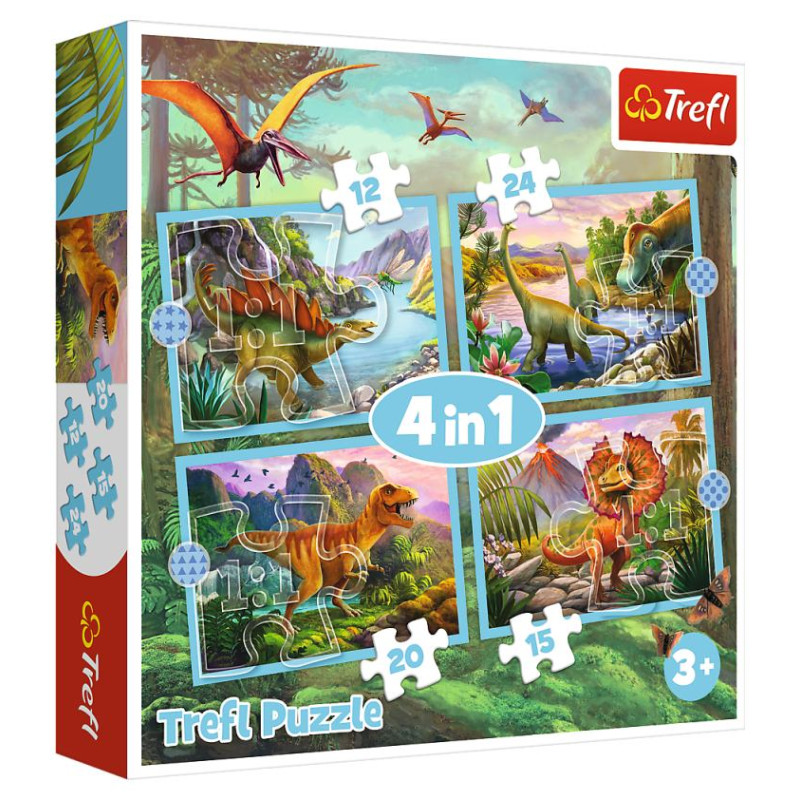 Trefl Pužļu komplekts Dinozauri 4in1, 12+15+20+24 gab.