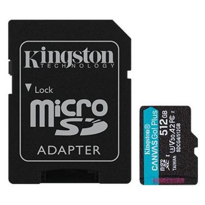 Kingston 512GB microSDXC Canvas Go Plus Gen4 200MB/s A2 U3 V30 Card + Adapter