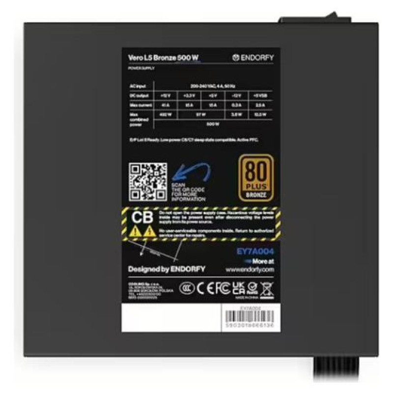 Endorfy Power Supply|ENDORFY|Vero L5 Bronze 500 W|500 Watts|Efficiency 80 PLUS BRONZE|MTBF 80000 hours|EY7A004