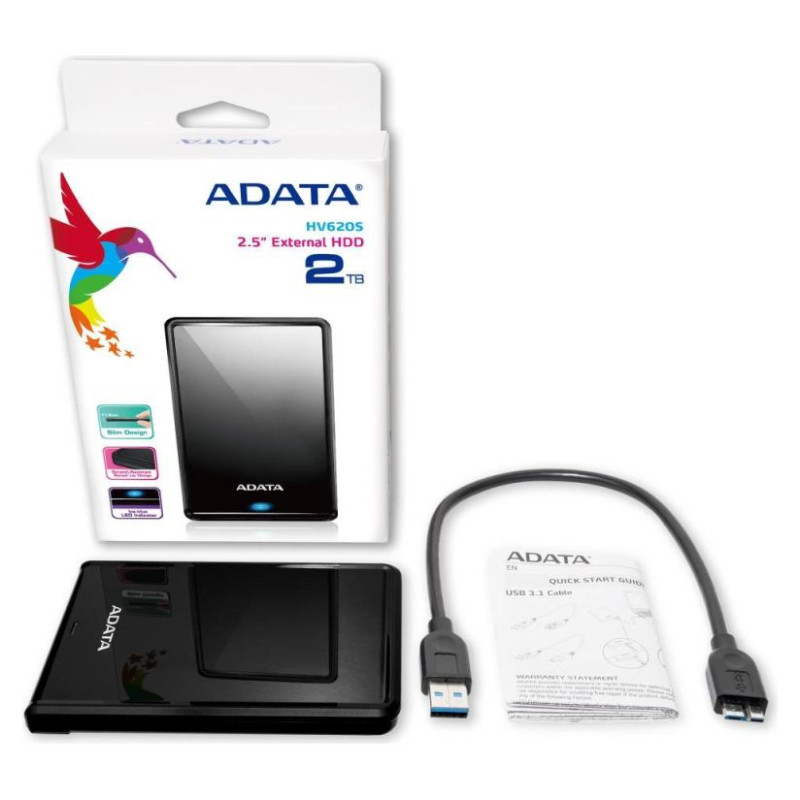 Adata External HDD|ADATA|HV620S|2TB|USB 3.1|Colour Black|AHV620S-2TU31-CBK