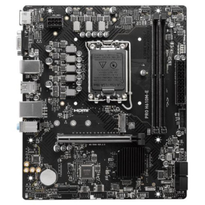 MSI Mainboard|MSI|Intel H610|LGA1700|Micro-ATX|Memory DDR5|Memory slots 2|1xPCI-Express 1x|1xPCI-Express 16x|1xM.2|1x15pin D-sub|1xHDMI|4xUSB 2.0|2xUSB 3.2|1xPS/2|1xRJ45|3xAudio port|PROH610M-E
