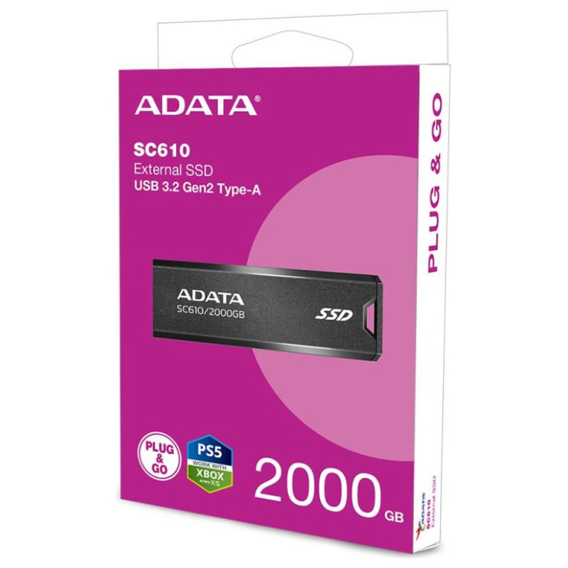Adata External SSD|ADATA|SC610|2TB|USB 3.2|Write speed 500 MBytes/sec|Read speed 550 MBytes/sec|SC610-2000G-CBK/RD