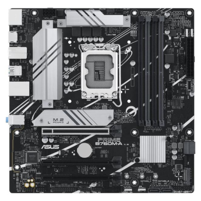 Asus Mainboard|ASUS|Intel B760 Express|LGA1700|Micro-ATX|Memory DDR5|Memory slots 4|2xPCI-Express 4.0 16x|2xM.2|1xHDMI|2xDisplayPort|4xUSB 2.0|2xUSB 3.2|1xPS/2|1xRJ45|3xAudio port|PRIMEB760M-A-CSM