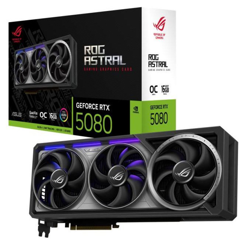 Asus Graphics Card|ASUS|NVIDIA GeForce RTX 5080|16 GB|GDDR7|256 bit|PCIE 5.0 16x|Triple slot Fansink|2xHDMI|3xDisplayPort|ASTRAL-RTX5080-O16G-GAM