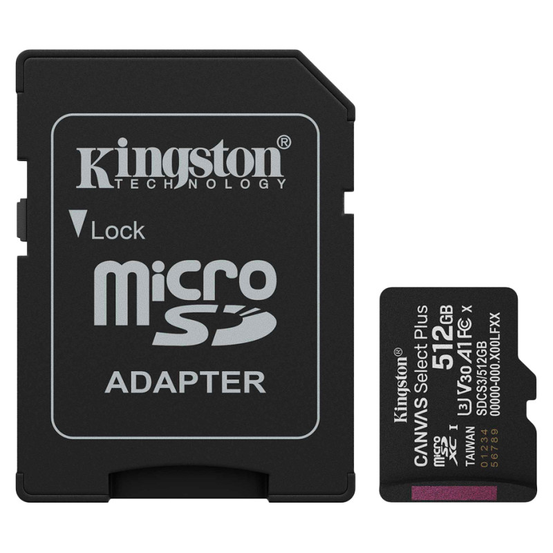 Kingston 512GB microSDXC Canvas Select Plus Gen3 150MB/s A1 Card + Adapter
