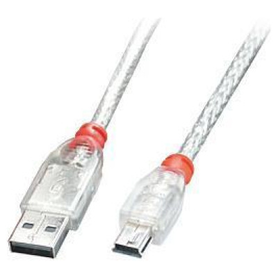 Lindy CABLE USB2 A TO MINI-B 0.5M/TRANSPARENT 41781 LINDY
