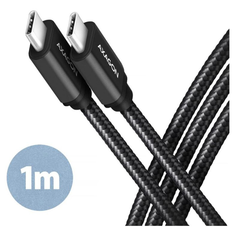 Axagon Data and charging USB 3.2 Gen 1 cable length 1 m. PD 60W, 3A. Black braided.