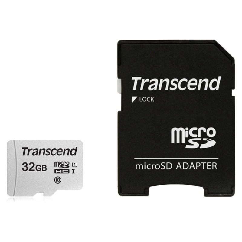 Transcend MEMORY MICRO SDHC 32GB W/ADAPT/C10 TS32GUSD300S-A TRANSCEND