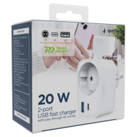 Gembird CHARGER USB UNIVERSAL 20W WHT/2P AC TA-ACPDQC20-01-W GEMBIRD