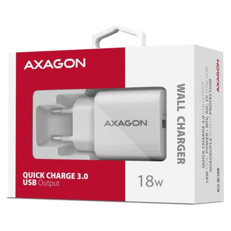 Axagon ACU-QC18W wall charger 1x QC3.0/AFC/FCP/SMART, 18W, white