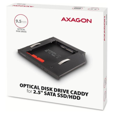 Axagon RSS-CD09 2.5" SSD/HDD caddy into DVD slot, 9.5 mm, LED, ALU