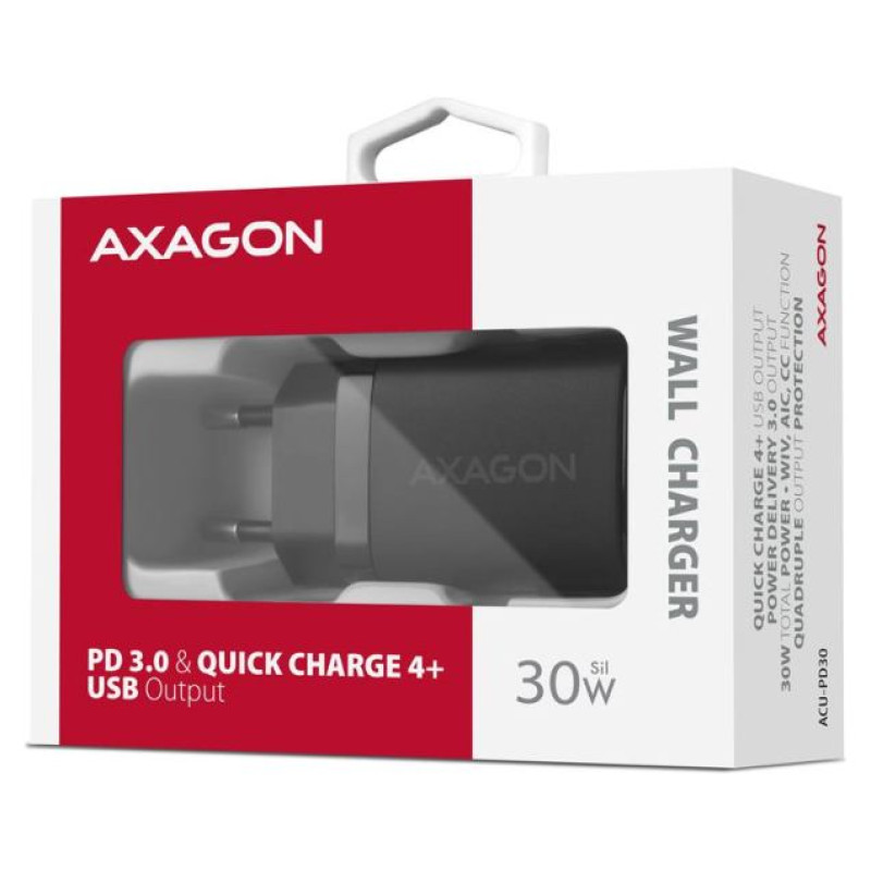Axagon ACU-PD30 wall charger 1x QC3.0/AFC/FCP/PD type-C, 30W, black