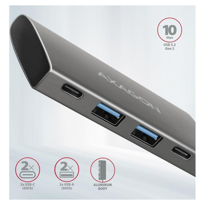 Axagon HMC-4G2 2x USB-A + 2x USB-C, USB-C 3.2 Gen 2 10Gbps hub, 13cm USB-C cable