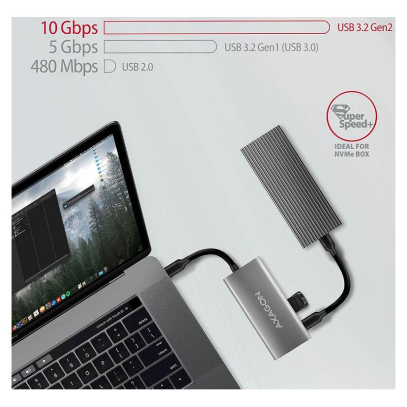 Axagon HMC-4G2 2x USB-A + 2x USB-C, USB-C 3.2 Gen 2 10Gbps hub, 13cm USB-C cable