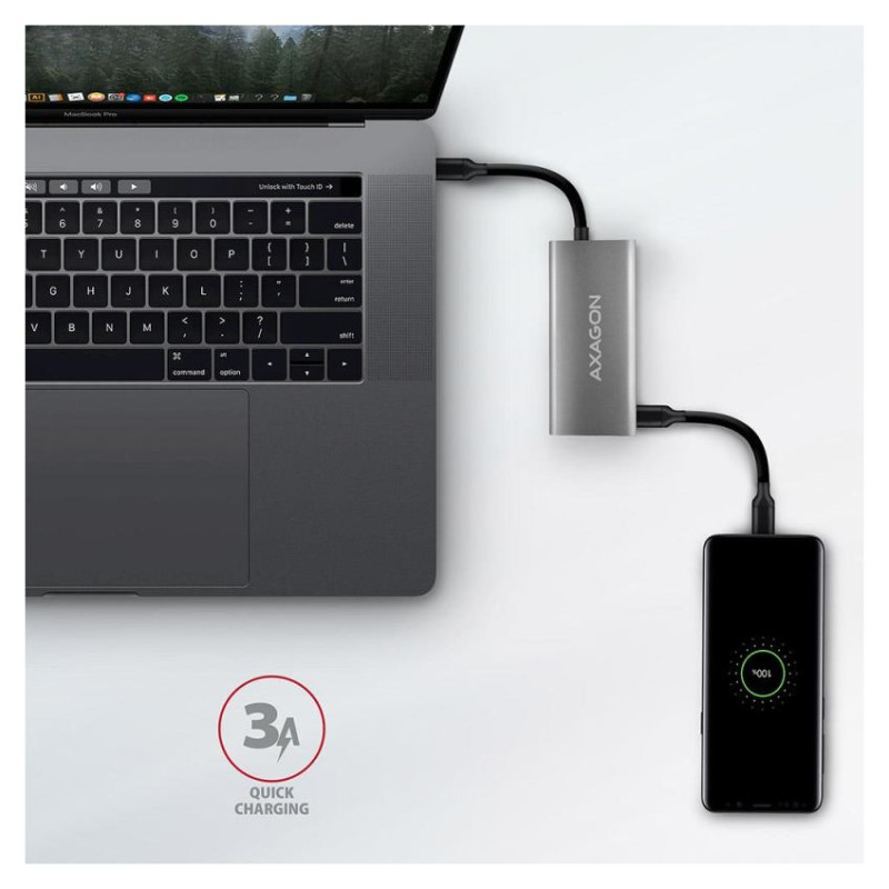 Axagon HMC-4G2 2x USB-A + 2x USB-C, USB-C 3.2 Gen 2 10Gbps hub, 13cm USB-C cable