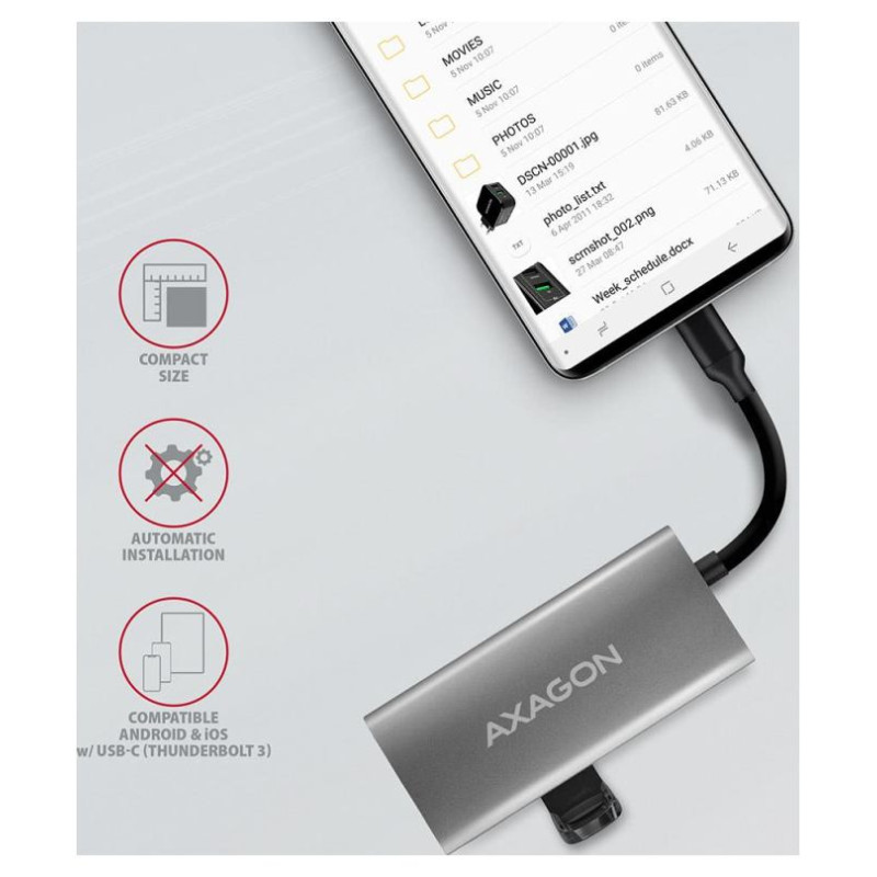 Axagon HMC-4G2 2x USB-A + 2x USB-C, USB-C 3.2 Gen 2 10Gbps hub, 13cm USB-C cable