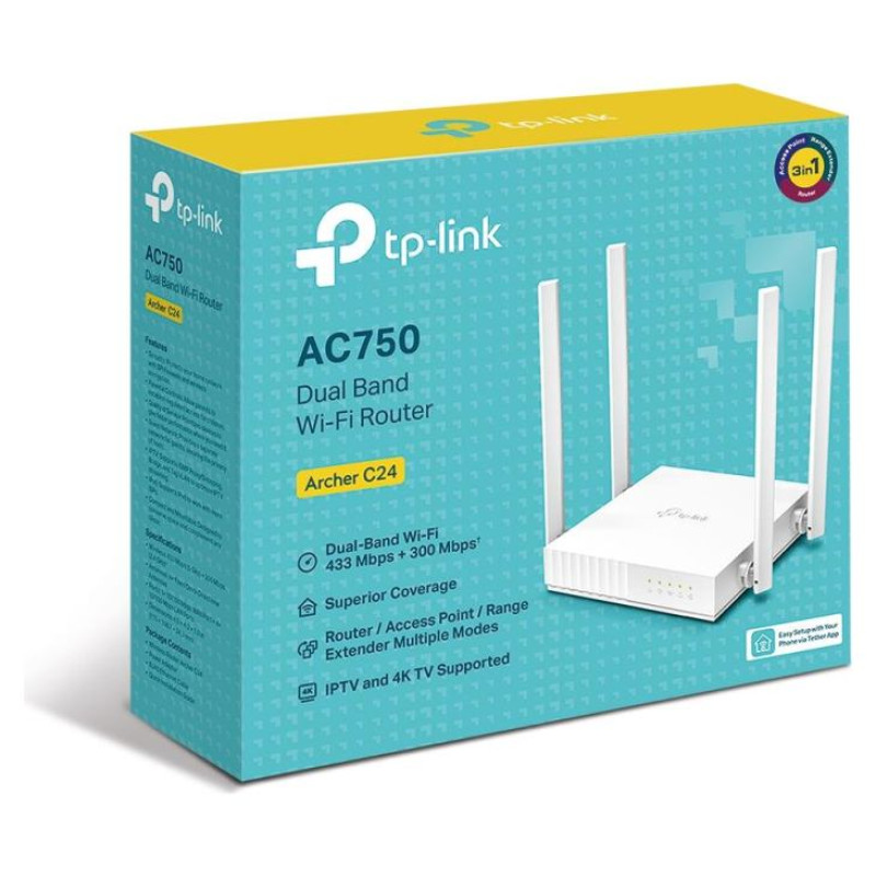 Tp-Link Wireless Router|TP-LINK|750 Mbps|1 WAN|4x10/100M|Number of antennas 4|ARCHERC24