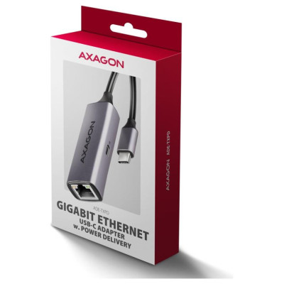 Axagon ADE-TXPD USB-C USB3.2 Gen 1 -  Gigabit Ethernet + PD 100W, Switch comp., metal, grey