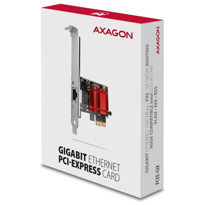 Axagon Gigabit Ethernet PCI-Express network card with Intel I210AT chipset with PXE support.