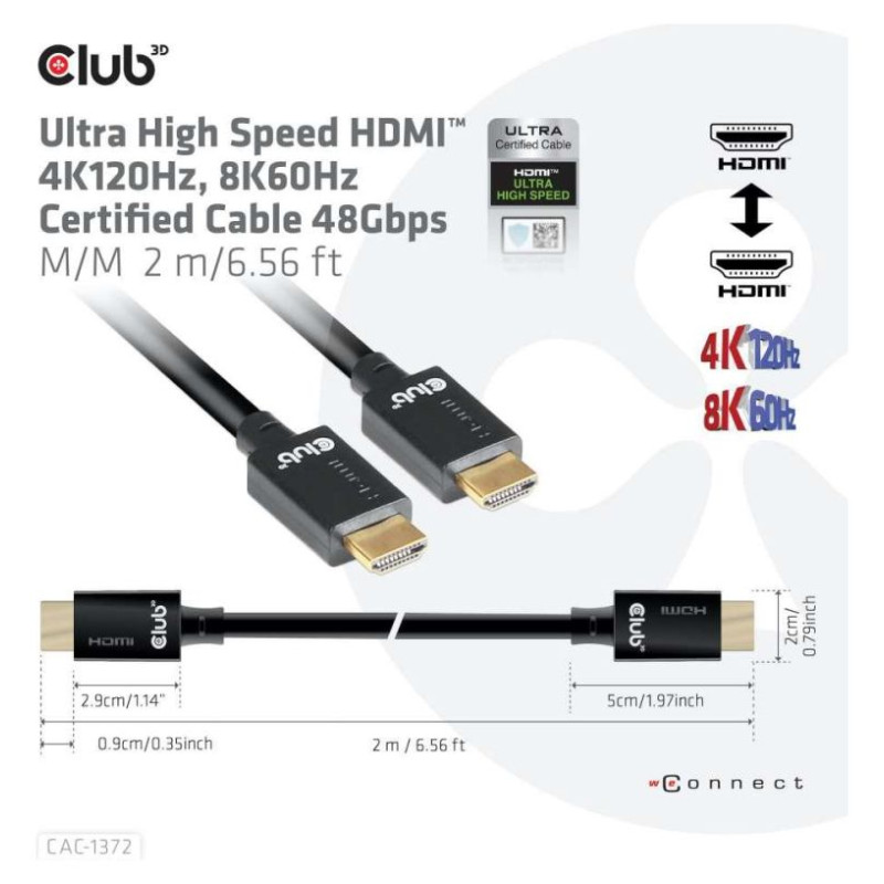 Club3D CABLE HDMI TO HDMI 2M/M/M CAC-1372 CLUB3D