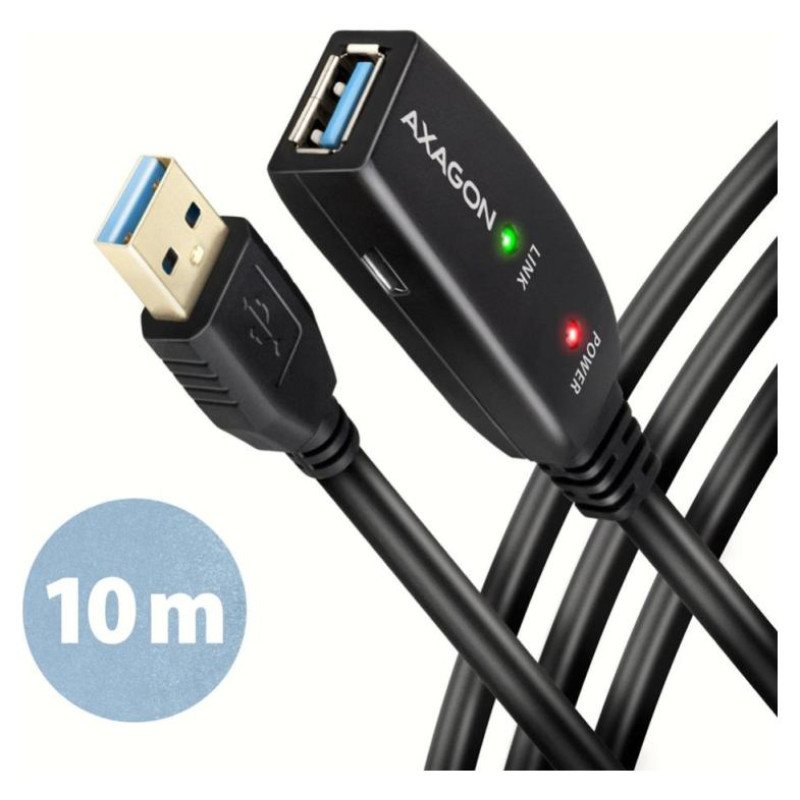 Axagon Active extension USB 3.2 Gen 1 A-M > A-F cable, 10 m long. Power supply option.