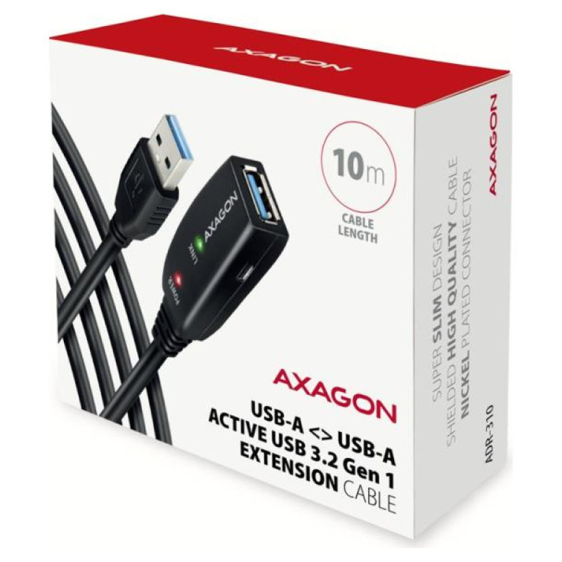 Axagon Active extension USB 3.2 Gen 1 A-M > A-F cable, 10 m long. Power supply option.