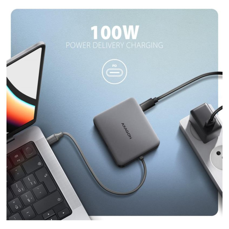 Axagon HMC-5HL USB 5Gbps hub, 2x USB-A, HDMI 4k/60Hz, RJ-45, PD 100W, 20c