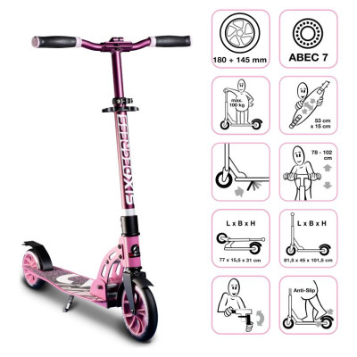 Six Degrees Aluminium Scooter skrejritenis 180/145 mm, rozā - AU 588
