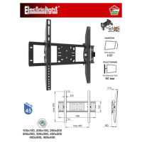 Electriclight 32-52" TV stiprinājums pie sienas 45kg,15° regulējams slīpums, melns - KB-01-54