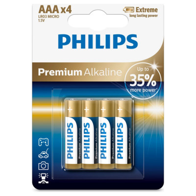 Philips baterijas Premium Alkaline (iepakojumā 4 gab), AAA - LR03M4B/10