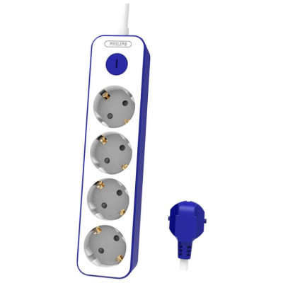 Philips pagarinātājs, 4 ligzdas, balts ar zilu - CHP2145U/58