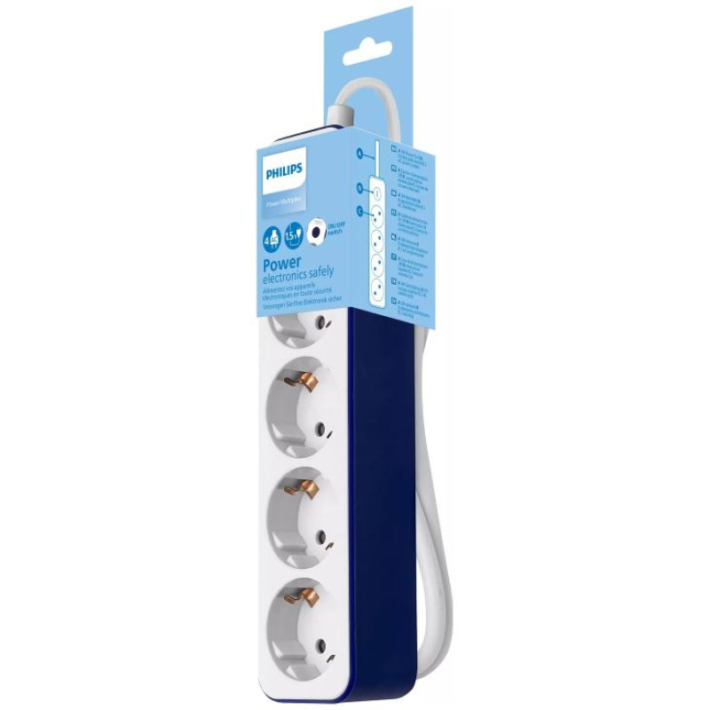 Philips pagarinātājs, 4 ligzdas, balts ar zilu - CHP2145U/58