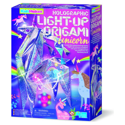 4M KidzMaker DIY komplekts Hologrāfiskais origami vienradzis ar gaismiņām