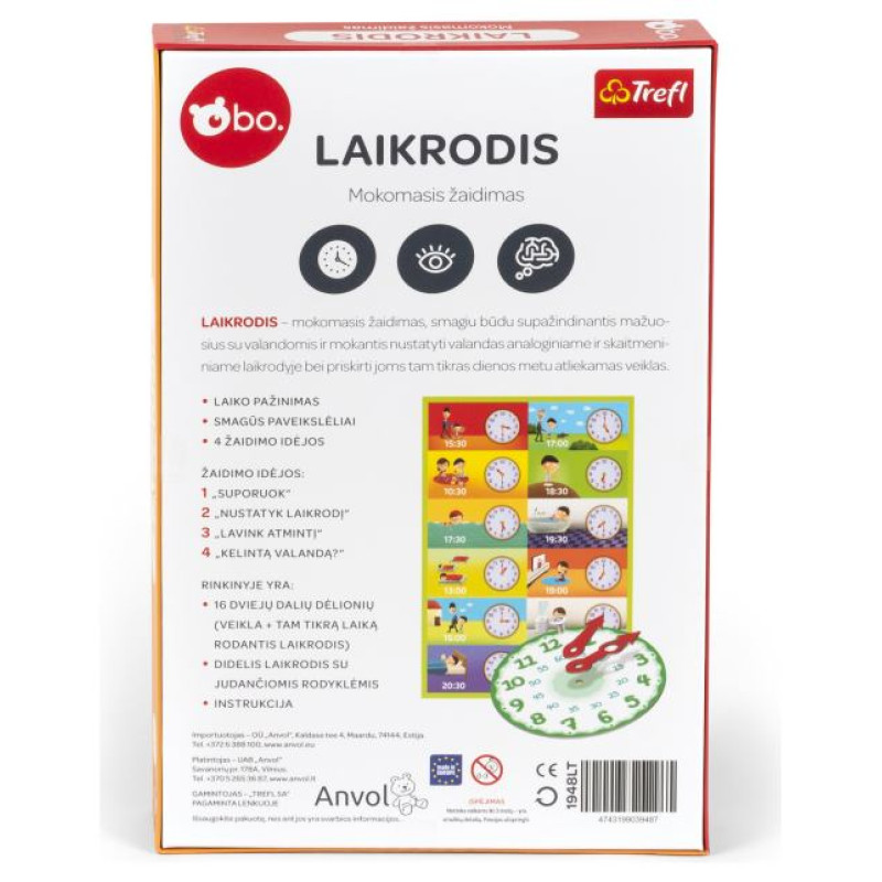 BO. Развивающая настольная игра "Часы" (на литовском языке)