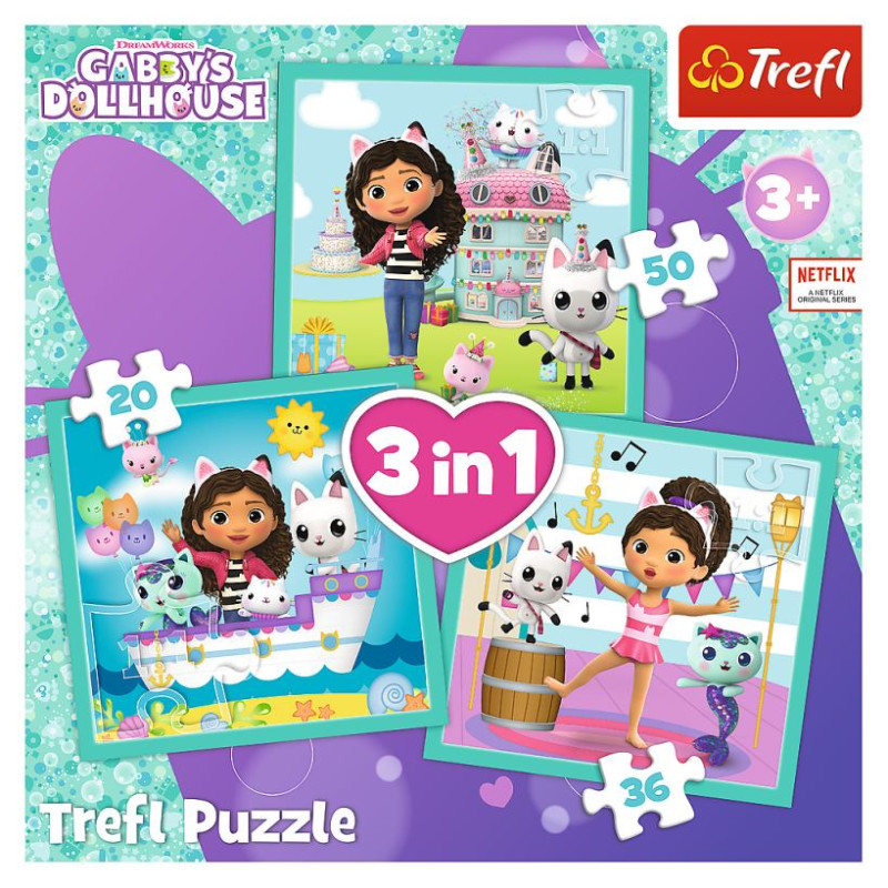 Trefl GABBY&acute;S DOLLHOUSE Pužļu komplekts 3in1
