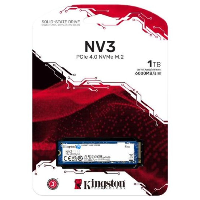 Kingston 1TB NV3 SSD M.2 2280 PCIe 4.0 NVMe, Read: 6,000/ Write: 4,000MB/s