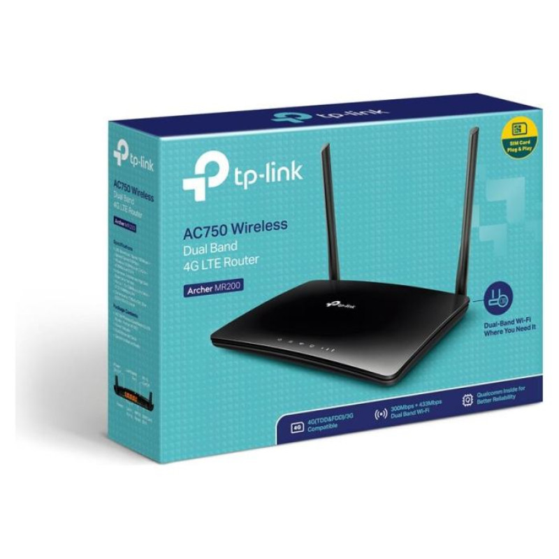Tp-Link Wireless Router|TP-LINK|Wireless Router|733 Mbps|IEEE 802.11a|IEEE 802.11b|IEEE 802.11g|IEEE 802.11n|IEEE 802.11ac|1 WAN|3x10/100M|DHCP|Number of antennas 5|4G|ARCHERMR200